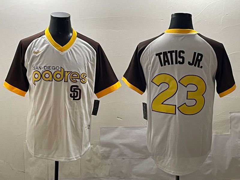 Men San Diego Padres 23 Tatis jr White Throwback Game 2025 Nike MLB Jersey style 3